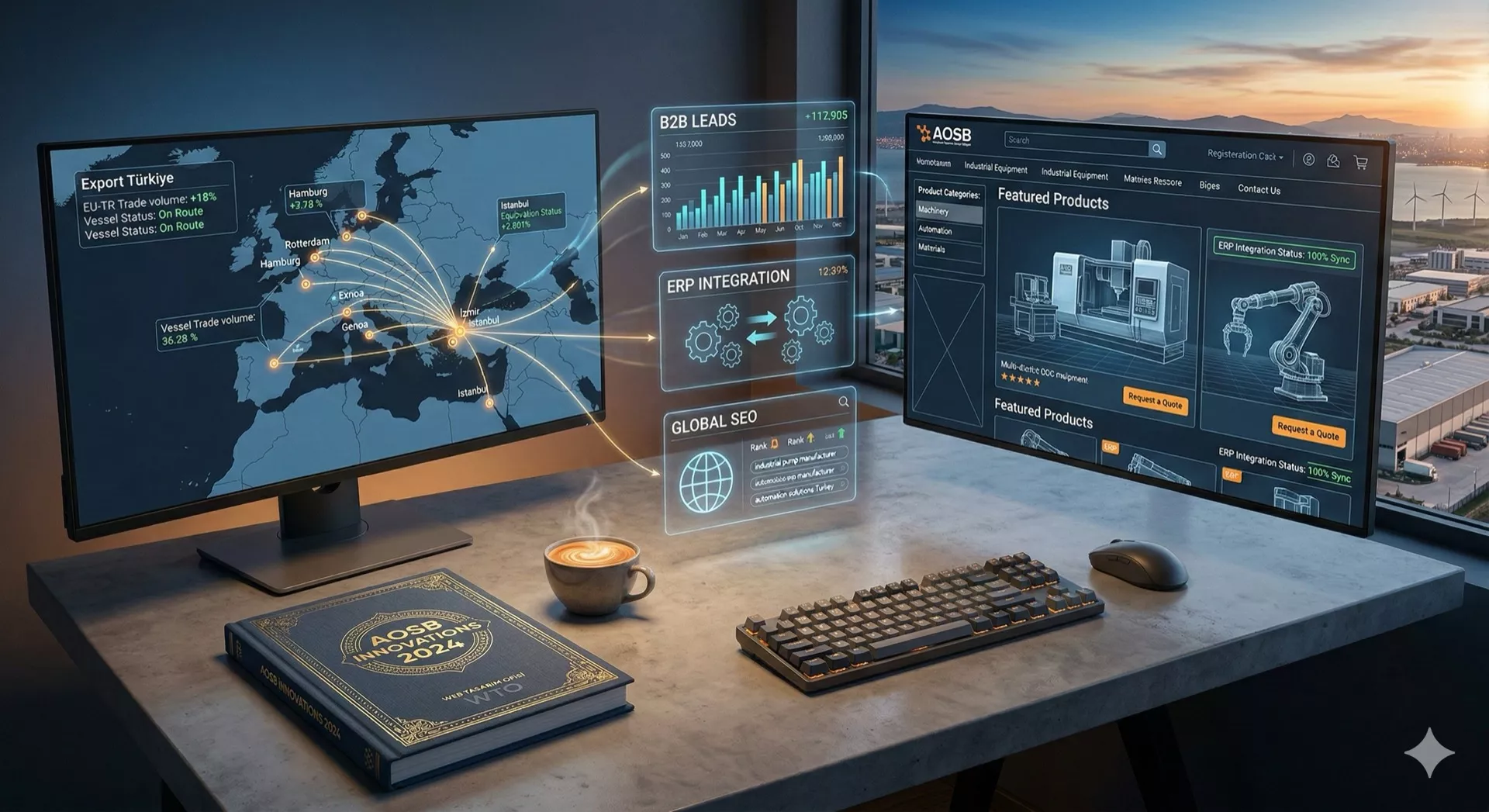 İzmir Web Tasarım Ofisi sanayi ve ihracat firmaları için global B2B web tasarım, ERP entegrasyonu ve dijital ihracat analiz ekranı