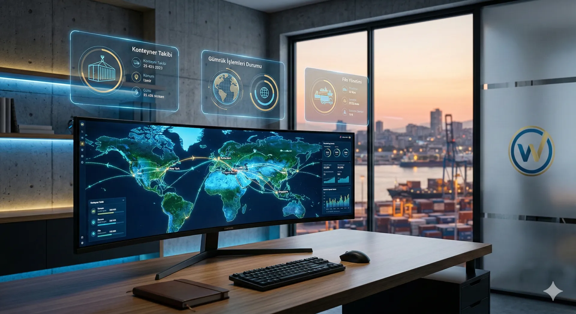 İzmir Web Tasarım Ofisi tarafından hazırlanan, global konteyner takibi ve gerçek zamanlı lojistik rota analiz ekranı içeren kurumsal web tasarım projesi.